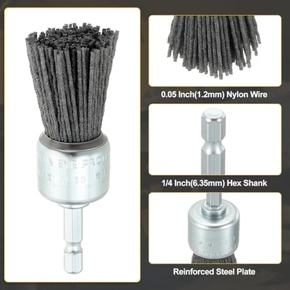 DTGN 9 Pcs Wire Wheel Cup Pen Brush Set for Drill, 1/4" Hex Shank, 1-3" - size: 1-3inch（80/180/240 Grit）