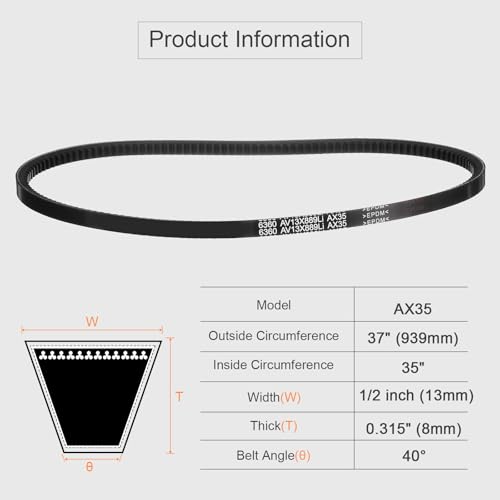 uxcell AX35 EPDM V-Belt,Industrial Rubber V Belt 1/2" Wd x 35" Inside Circ - size: AX35