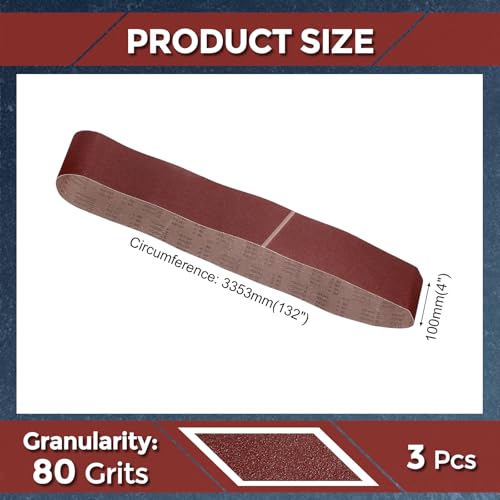 3 Pcs Sanding Belts 4 x 132 Inch 80 Grit Aluminum Oxide - size: 4 x 132 Inch(80 Grits)
