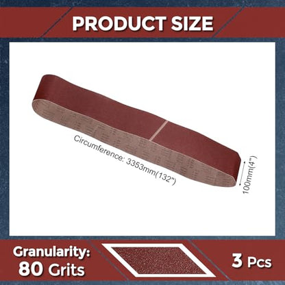 3 Pcs Sanding Belts 4 x 132 Inch 80 Grit Aluminum Oxide - size: 4 x 132 Inch(80 Grits)