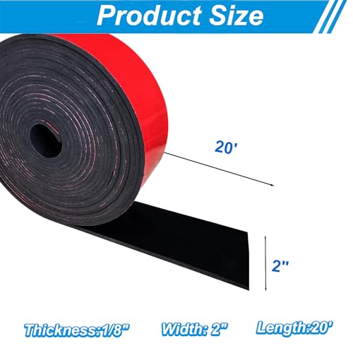 Adhesive Neoprene Rubber Strips 2" Wide x 1/8" Thick x 20' Long for Gaskets - size: 2" Wide x 1/8" Thick x 20' Long