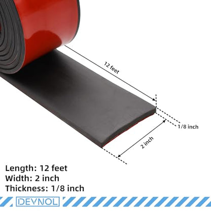 DEVNOL Self-Adhesive Neoprene Rubber Strips 1/8" Thick x 2” Wide x 12' Long, Sealing, Cushioning, Weather Stripping, Gaskets, and DIY Projects, Weatherproof - color: red adhesive backing, size: 1/8" x 2" x 12'