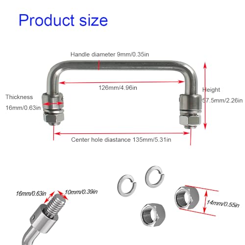 304 Stainless Steel Folding Handle, 90 Degree, Hole Center 5.31in - size: Hole Center 5.31in