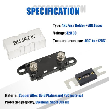 BOJACK 200A ANL Fuse Holder and 200Amp 32VDC ANL Fuses for Audio and Video Systems - size: 200A