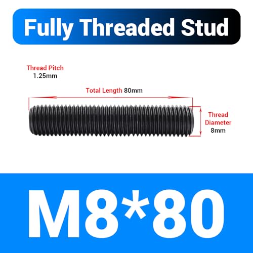 30pcs M8x80mm Fully Threaded Stud, Grade 8.8 Alloy Steel Black - size: M8*80