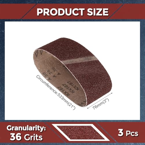 3 Pcs Sanding Belts 3 x 21 Inch 36 Grit Aluminum Oxide - size: 3 x 21 Inch(36 Grits)
