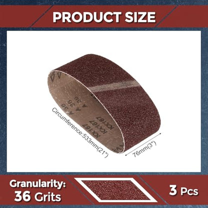 3 Pcs Sanding Belts 3 x 21 Inch 36 Grit Aluminum Oxide - size: 3 x 21 Inch(36 Grits)