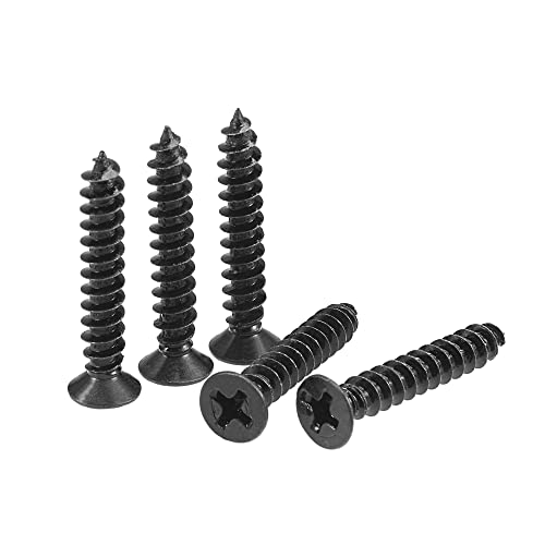 uxcell M4 x 25mm Wood Screws Phillips Flat Head Carbon Steel Self Tapping Screws Black 100pcs - size: M4 x 25mm