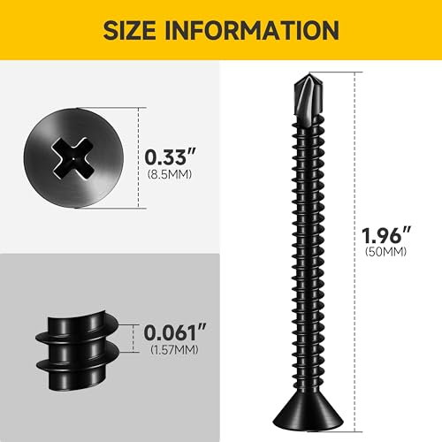 (100pcs) #10 x 2 for Sheet Metal Self Tapping Screws, 410 Stainless Steel Black Oxide, Flat Head Truss Quick Tapping Self-Drilling Screws by Mywish - size: #10 x 2"