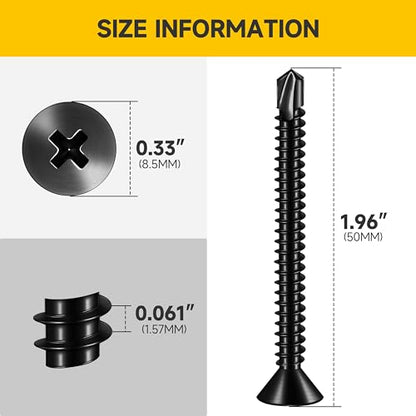 (100pcs) #10 x 2 for Sheet Metal Self Tapping Screws, 410 Stainless Steel Black Oxide, Flat Head Truss Quick Tapping Self-Drilling Screws by Mywish - size: #10 x 2"