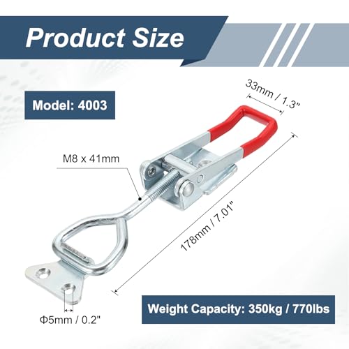 HARFINGTON 2pcs Adjustable Toggle Clamp M8 x 41mm 770lbs Holding Capacity 4003 Style Quick Release Pull Latches Clamps Hasp for Smoker Lid Jig Tool Box Case, Silver Red - color: Silver Red, size: M8 x 41mm + 770lbs