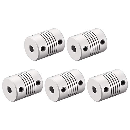 uxcell 5mm to 6.35mm Aluminum Alloy Shaft Coupling Flexible Coupler Motor Connector Joint L25xD19 Silver,5pcs