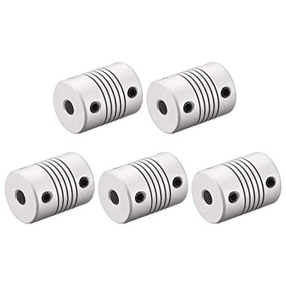 uxcell 5mm to 6.35mm Aluminum Alloy Shaft Coupling Flexible Coupler Motor Connector Joint L25xD19 Silver,5pcs