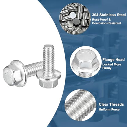 uxcell 10Pcs 1/4-20 x 5/8" Flanged Hex Head Bolts, 304 Stainless Steel Flange Hexagon Screws, Flange Hex Drive Screws 5.8 Grade for Machinery Industry Home Appliances, Silver - color: Silver, size: 1/4-20 x 5/8"