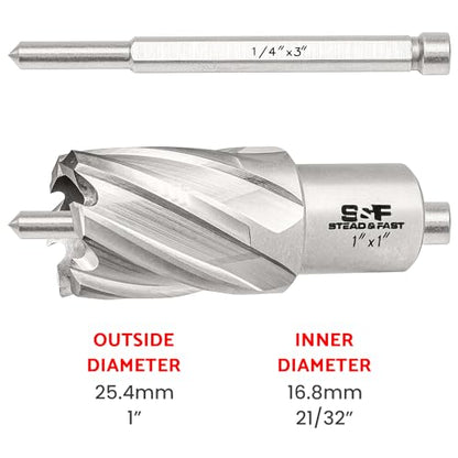 S&F STEAD & FAST Annular Cutter with Pilot Pin 1" x 1" Depth, Mag Drill Bit - size: 1" x 1"