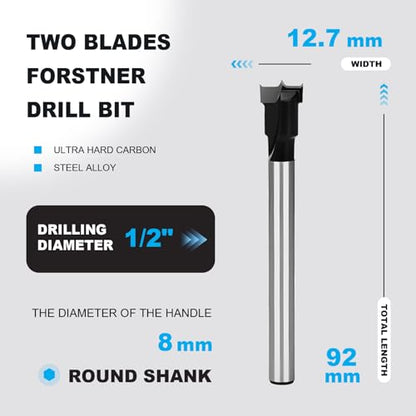 1/2 Inch Forstner Drill Bit Carbide Tipped Woodworking Hinge Cutter - size: 1/2 in