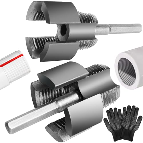 Pipe Thread Cutting Tool Integrated Internal and External,Pipe Threading Tool, Pvc Pipe Threader for 1/2'' 3/4'' 1'' Dies, Electric Drill Compatible Threading Tool (2PCS)