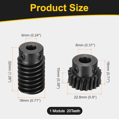 uxcell Worm Gear Set 1 Mod 20T 1:20 Reduction Rate,Gear 8mm,Rod 6mm Bore - size: Gear 8mm, Rod 6mm Bore