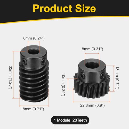 uxcell Worm Gear Set 1 Mod 20T 1:20 Reduction Rate,Gear 8mm,Rod 6mm Bore - size: Gear 8mm, Rod 6mm Bore