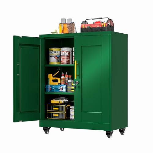 GAIOUS Metal Storage Cabinet with Lock and Wheels, Steel Tool Cabinet - color: Green, size: 13.8"D x 27.6"W x 35.4"H