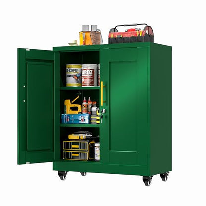 GAIOUS Metal Storage Cabinet with Lock and Wheels, Steel Tool Cabinet - color: Green, size: 13.8"D x 27.6"W x 35.4"H