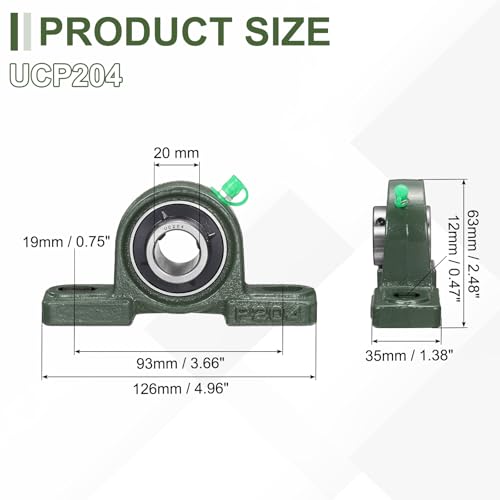 uxcell UCP204 Pillow Block Bearings 20mm Bore Self Alignment Solid Cast - size: UCP204 (Bore 20mm)