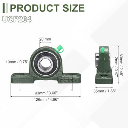 uxcell UCP204 Pillow Block Bearings 20mm Bore Self Alignment Solid Cast - size: UCP204 (Bore 20mm)