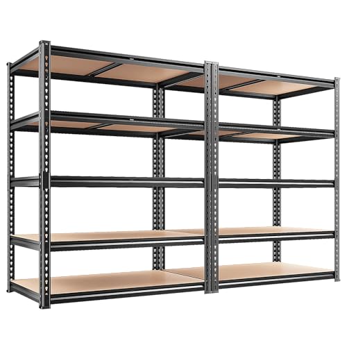 REIBII 2 Pack Garage Shelving, 2400LBS Each,Heavy Duty Storage Shelves - color: Black