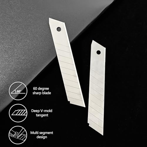 HIEMIE Tools 60Pcs 18mm Utility Knife Replacement Snap off Blades 60 Degree，Blades for Utility Knife and 18mm Box Cutter - Razor Sharp SK4 Steel - size: 18mm 60PC