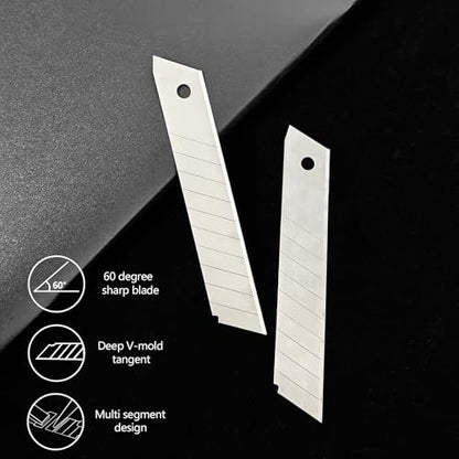 HIEMIE Tools 60Pcs 18mm Utility Knife Replacement Snap off Blades 60 Degree，Blades for Utility Knife and 18mm Box Cutter - Razor Sharp SK4 Steel - size: 18mm 60PC
