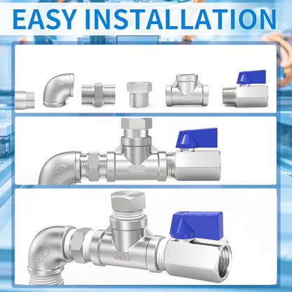 ChillWaves 316 Stainless Steel Mini Ball Valve, Shut Off Switch Ball Valve 3/8" NPT Male x 3/8" NPT Female Thread Pipe Fitting(2-PACK) - size: 3/8" NPT
