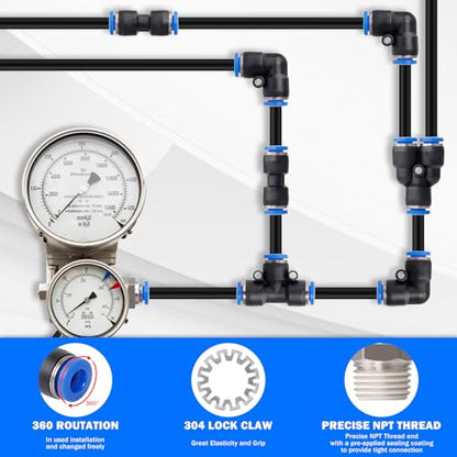 Air Line Tubing Kit, 3/8" OD DOT Air Line 50 FT(15 m) SAE j844 PA Nylon Air Hose Tubing and Push to Connect Fittings for Air Brake System Or Fluid Transfer, 29 Pcs Compressed Accessories Kit - size: 29PCS & 50FT 3/8" Air Line