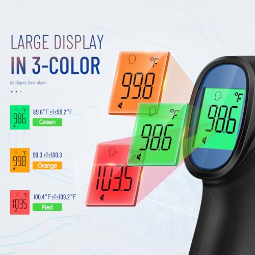 Forehead Thermometer for Adults and Kids, Non Contact, 1s Result (Black) - color: Black