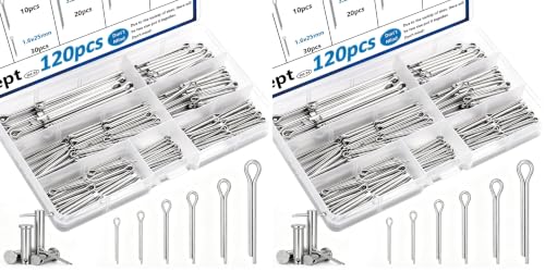 120Pcs Cotter Pins 304 Stainless Steel Cotter Pins Assortment Kit Tractor Pin Used for Hitch Pin Lock System, Trucks, Engine Repair in Towing Hitch Clips & Pins (Pack of 2) - size: 120Pcs 6-sizes (Pack of 2)