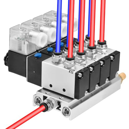 Heschen Electrical Pneumatic 4 Solenoid Valve 4V210-08 AC220V PT1/4 5 Way 2 Position Manifold Base Muffler Quick Fittings Set