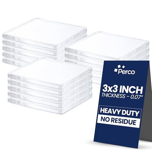 Perco Double Sided Tape Squares, Clear Nano Tape, 15 3"x3" Pre-Cut Mounting Squares – Heavy Duty Adhesive for Wall Décor, Mirrors, Photo Frames, Hanging, Crafts, DIY, Industrial Use, Home Projects - size: 3x3 inches
