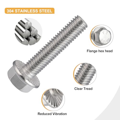 VGBUY M10-1.5 x 20mm Flanged Hex Head Bolts,304 Stainless Steel 18-8,Fully Threaded,Silver External Flange Hex Drive Screws,Pump,Fix Car,DIY Project(17Pcs) - size: M10x20mm