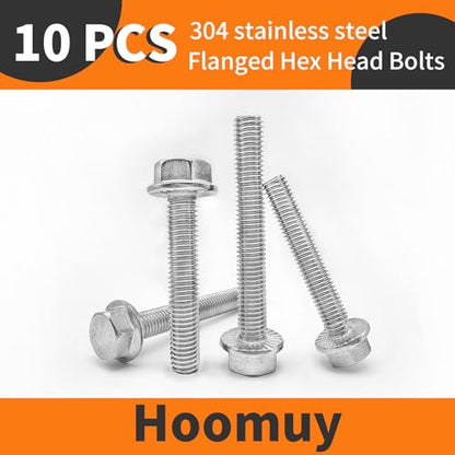 M8 x 55mm 10pcs Heavy Duty Flanged Hex Head Bolts, Flange Hexagon Head Screws, Stainless Steel 304, Metric Fully Threaded, Bright Finish - size: M8 x 55mm(10pcs)
