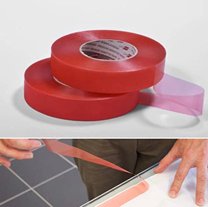 Double Sided Red Liner Tape, Kilr Red Thin High Bond Clear Acrylic Mounting Tape for Industrial, Sign, Automotive & Plastic Bonding, Strong Adhesive (0.23mm x 3/4" x 165 FT)