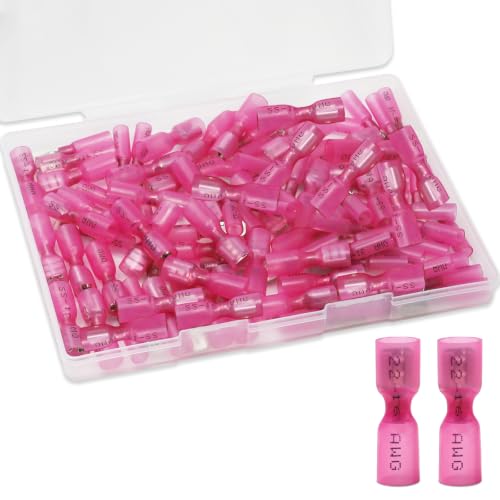 100 PCS Spade Connectors, Heat Shrink Spade Terminal 22-16 AWG - size: 22-16AWG, style: Spade Female