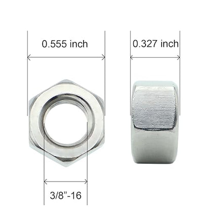 55Pcs 3/8-16 Hex Nuts, 304 Stainless 3/8 Nut, Coarse Thread 3/8 Nuts - size: SAE 3/8-16---55Pcs