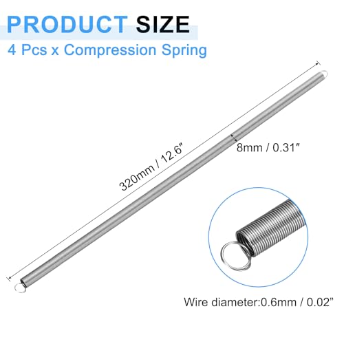 uxcell 4pcs Extension Springs 0.6x8x300mm/0.02x0.31x11.81in Extended Spring - size: 0.6x8x300mm/0.02x0.31x11.81in