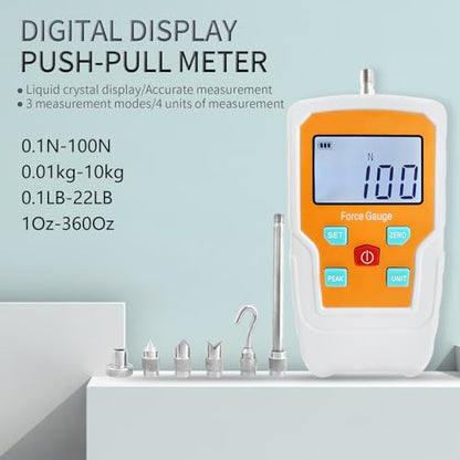 Digital Force Gauge Push and Pull Meter Dynamometer Tension Pressure Tester Thrust Meter Compression Load Plug Force Destructive Tests 100N/10kg/22lbf/360Oz - size: 22LB 100N