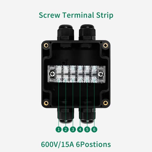JINDOUZI ABS IP67 Waterproof Dustproof Electrical Junction Box, with 15A 600V Barrier Terminal Cable Connector, 2 in/2 Out Power Junction Box（3.26 * 3.18 * 2.2in） - size: 2T2 3.26" x 3.18" x 2.2"