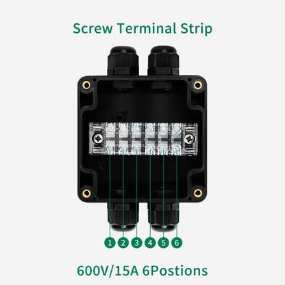 JINDOUZI ABS IP67 Waterproof Dustproof Electrical Junction Box, with 15A 600V Barrier Terminal Cable Connector, 2 in/2 Out Power Junction Box（3.26 * 3.18 * 2.2in） - size: 2T2 3.26" x 3.18" x 2.2"