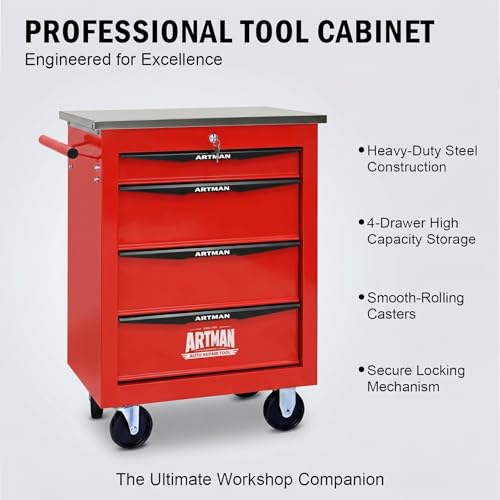 Rolling Tool Chest,Stainless Steel Worktop,Red,4‑Drawer - color: Red, size: 4-Drawers