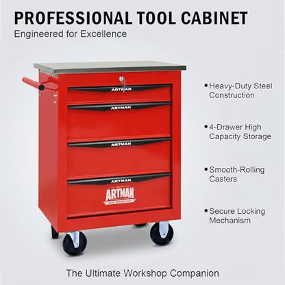Rolling Tool Chest,Stainless Steel Worktop,Red,4‑Drawer - color: Red, size: 4-Drawers