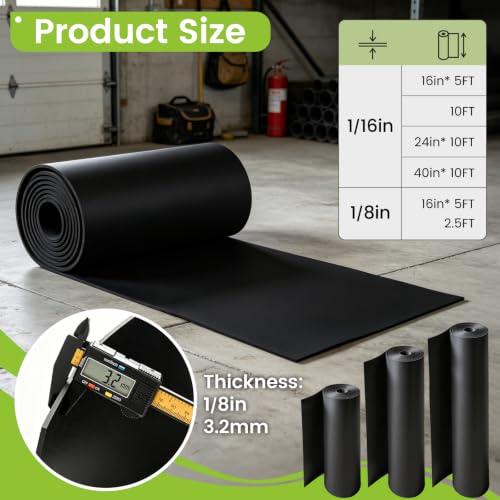 Neoprene Rubber Sheet 1/8" Thickx 16" Widex 60" Long, Solid Rubber Fabric Mat Rolls & Strips for Gaskets Material, Pads, Crafts, Weather Stripping, Flooring, Black - size: 1/8" Thick x 16" Wide x 60" Long