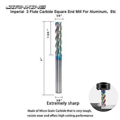 3/8" Extra Long Carbide Square End Mill, 3 Flute, 4” OAL, 1 Pc - size: 3/8" Extra Long (1 Pieces)