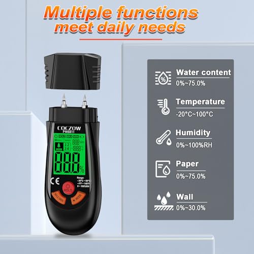 Wood Moisture Meter with Temperature and Humidity Measurement – Ideal for quickly measuring moisture content in logs, paper, plywood, plaster walls, floor coverings, and other materials. - color: Black Red